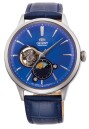 Montre automatique bleue en m&eacute;tal argent&eacute; pour homme avec phase de lune