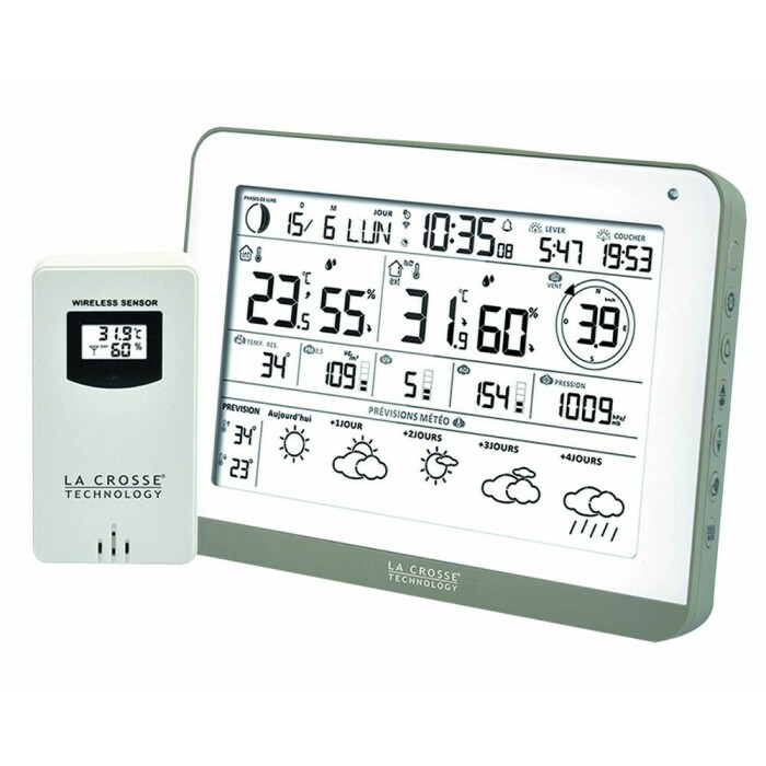 Station m&eacute;t&eacute;o connect&eacute;e Wi-Fi La Crosse Technology avec capteur ext&eacute;rieur pr&eacute;visions J+4 qualit&eacute; de l'air