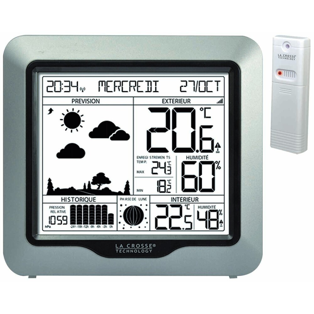 Station m&eacute;t&eacute;o La Crosse Technology argent&eacute;e &agrave; poser ou &agrave; accrocher avec sonde