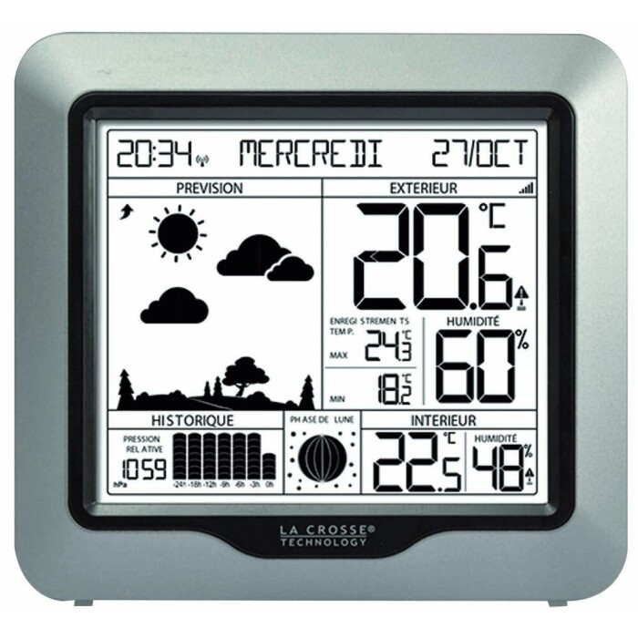 Station m&eacute;t&eacute;o La Crosse Technology argent&eacute;e &agrave; poser ou &agrave; accrocher