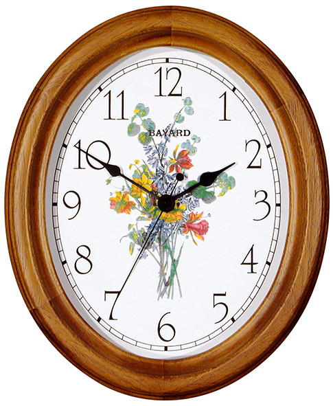 Pendule murale entourage bois ovale décor floral