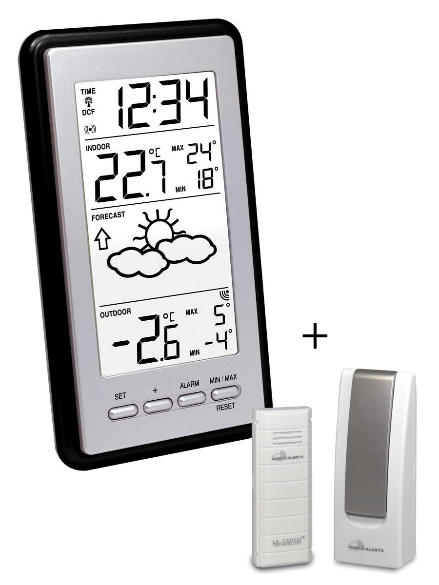 STATION METEO RADIO CONTROLEE AVEC 3 SONDES EXTERIEURES NOIR ET BLANC