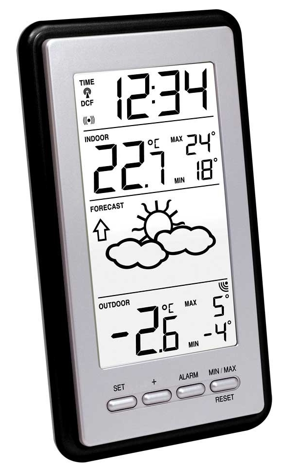 Station météo radio-pilotée noire compacte