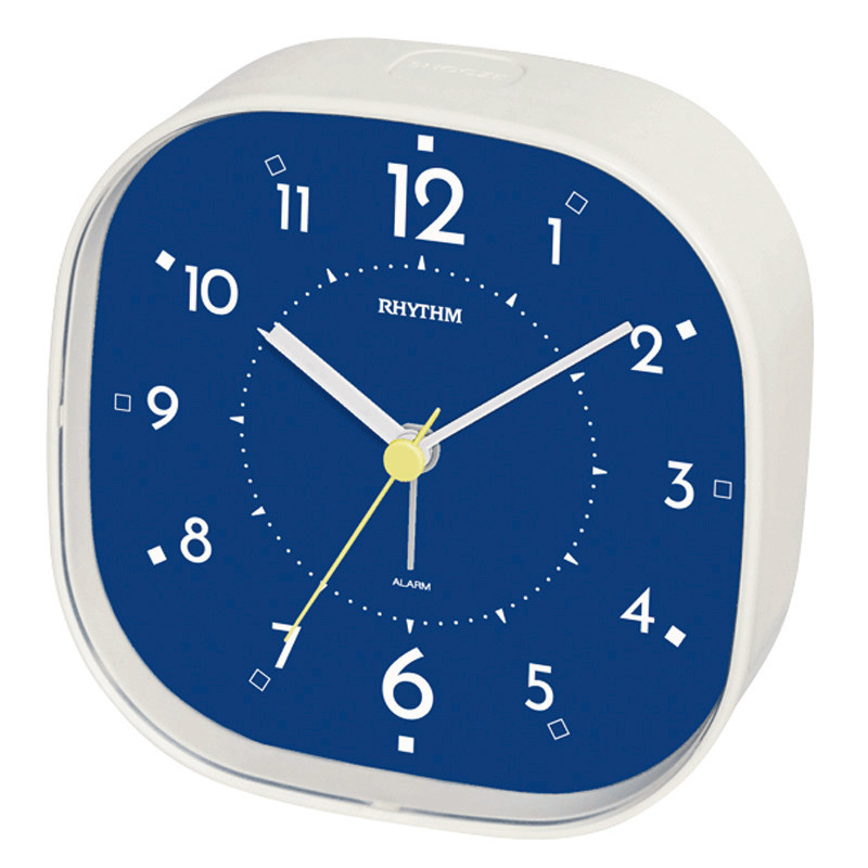 R&eacute;veil ultra silencieux rectangulaire blanc cadran bleu