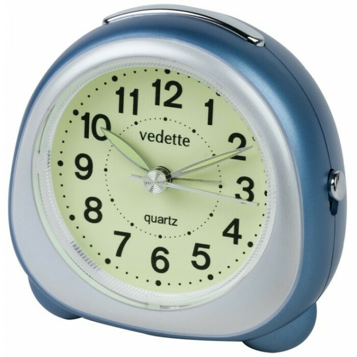 Réveil silencieux bleu métallisé cadran luminescentg