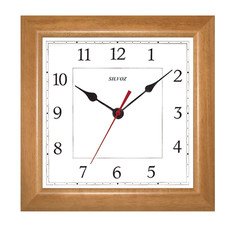 Horloge murale carrée entourage bois teinté miel