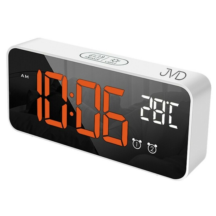 R&eacute;veil digital blanc sur secteur affichage rouge orang&eacute; double alarme