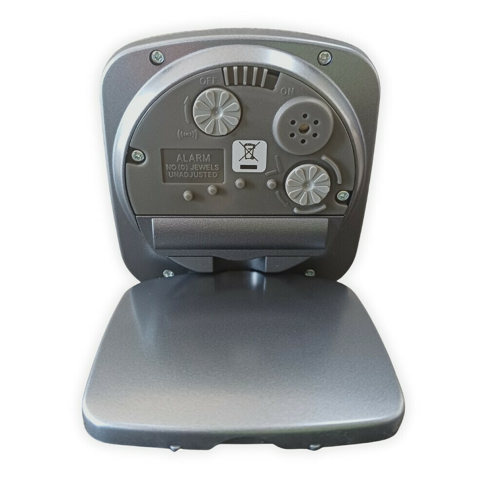 R&eacute;veil de voyage gris &agrave; clapet arri&egrave;re