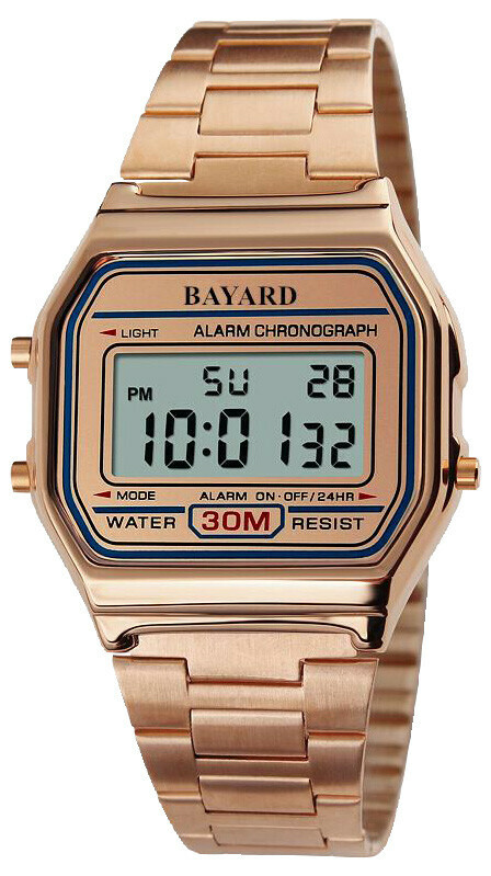 Montre digitale rose avec jour et date