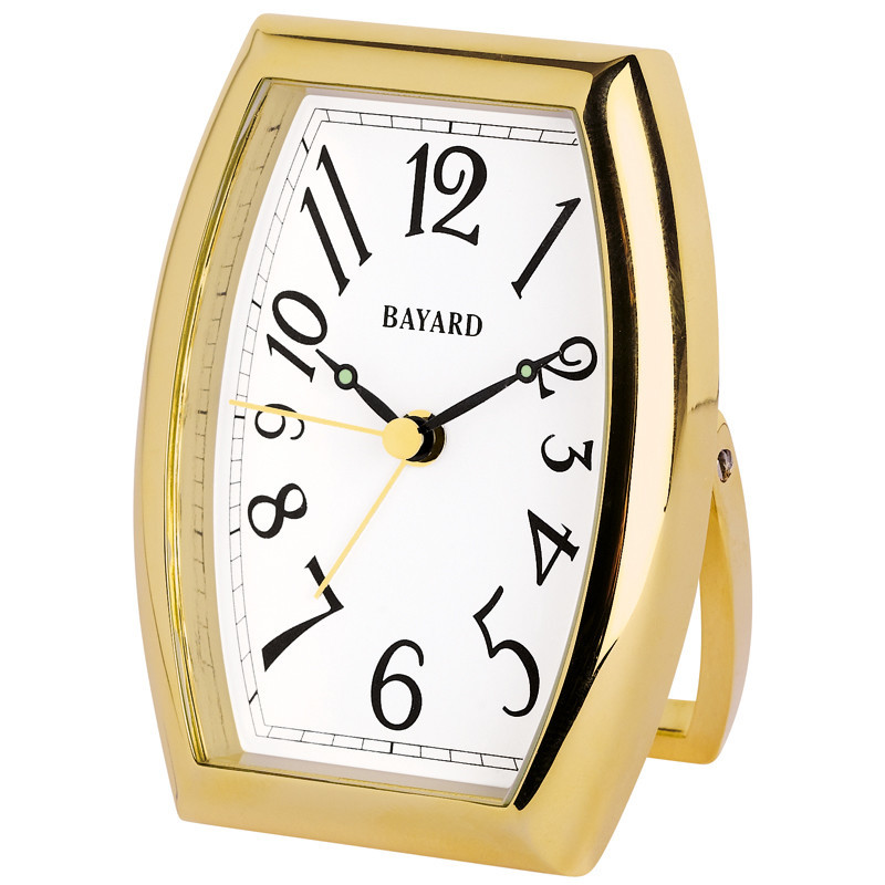 R&eacute;veil de style Bayard sur pied laiton dor&eacute; chiffres arabes