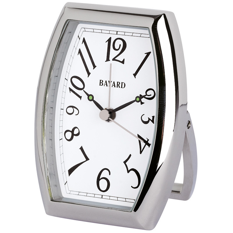 R&eacute;veil de style Bayard sur pied m&eacute;tal chrom&eacute;