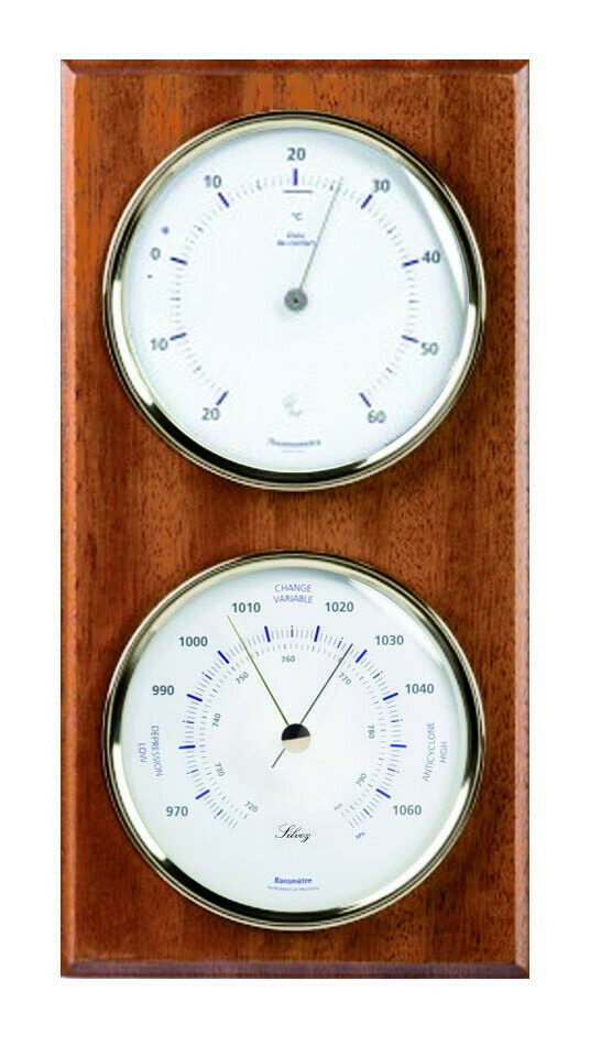 Thermomètre avec horloge murale pour intérieur en bois de chêne.