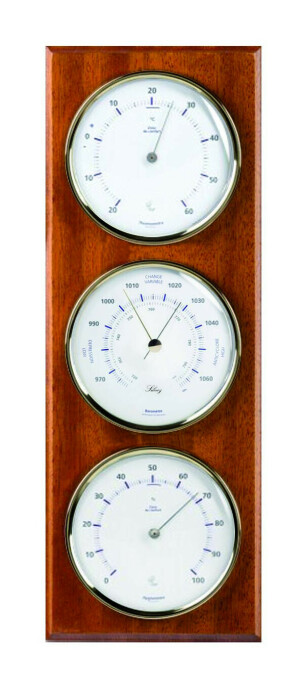Station météo baromètre thermomètre hygromètre en bois de merisier