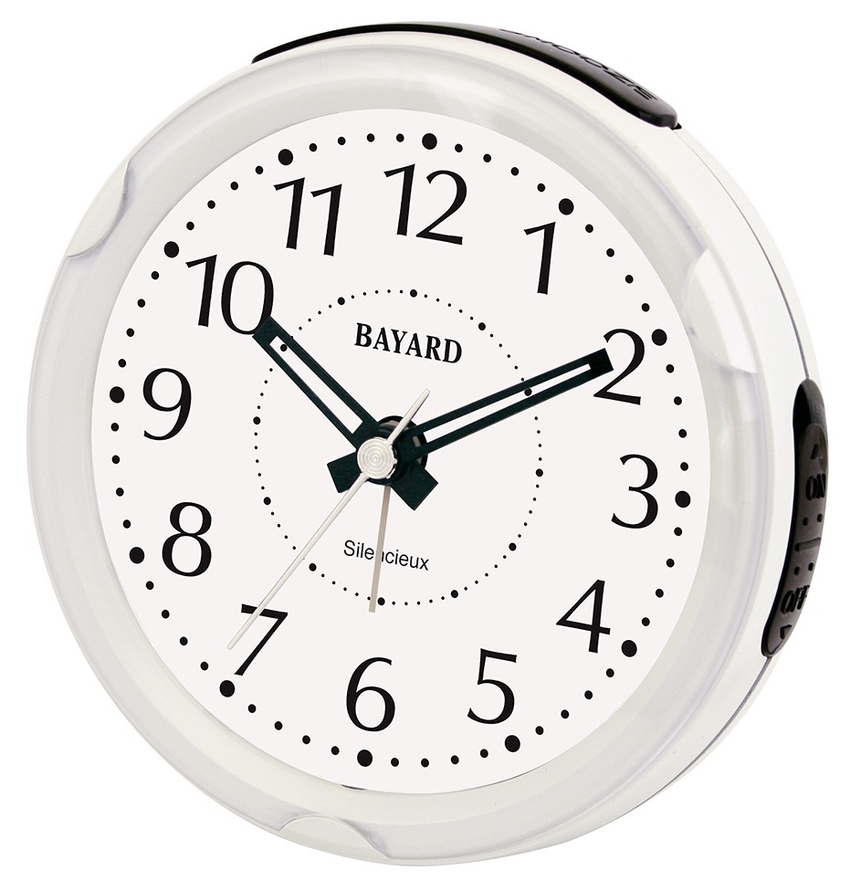 R&eacute;veil silencieux blanc rond Bayard sonnerie crescendo
