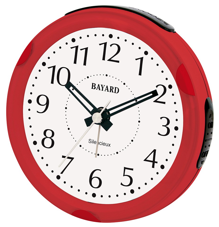 R&eacute;veil silencieux argent&eacute; rouge Bayard sonnerie crescendo