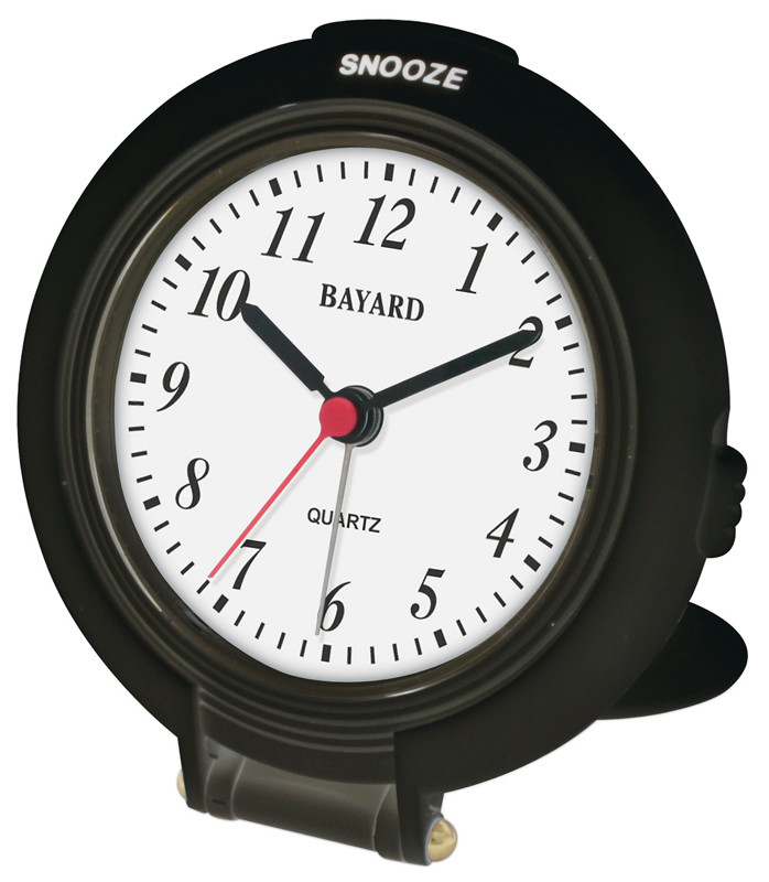 R&eacute;veil de voyage rond noir &agrave; r&eacute;p&eacute;tition