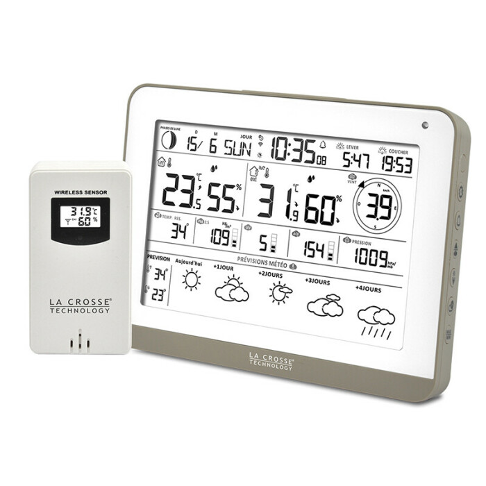 Station m&eacute;t&eacute;o connect&eacute;e Wi-Fi La Crosse Technology avec capteur ext&eacute;rieur pr&eacute;visions J+4 qualit&eacute; de l'air