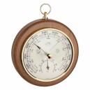 Barom&egrave;tre mural en bois de ch&ecirc;ne et laiton dor&eacute; avec thermom&egrave;tre