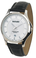 Montre à quartz ronde pour homme boitier argenté bracelet noir