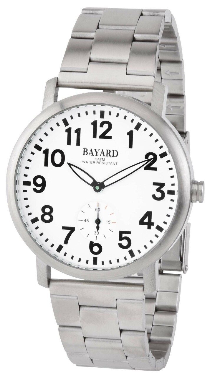 Montre &agrave; quartz pour homme cadran blanc bracelet acier