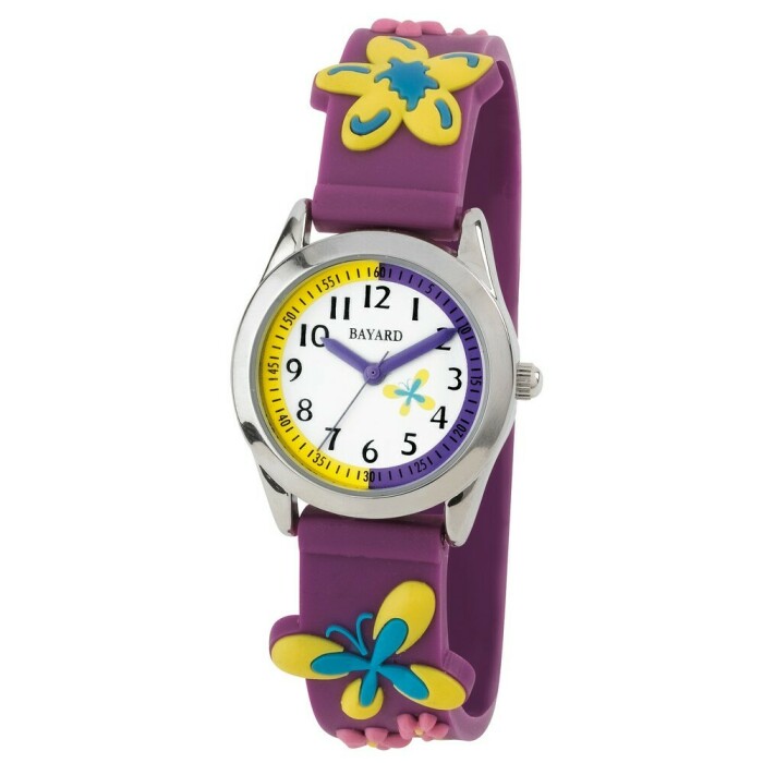 Montre enfant fille violette fleurs papillon Bayard