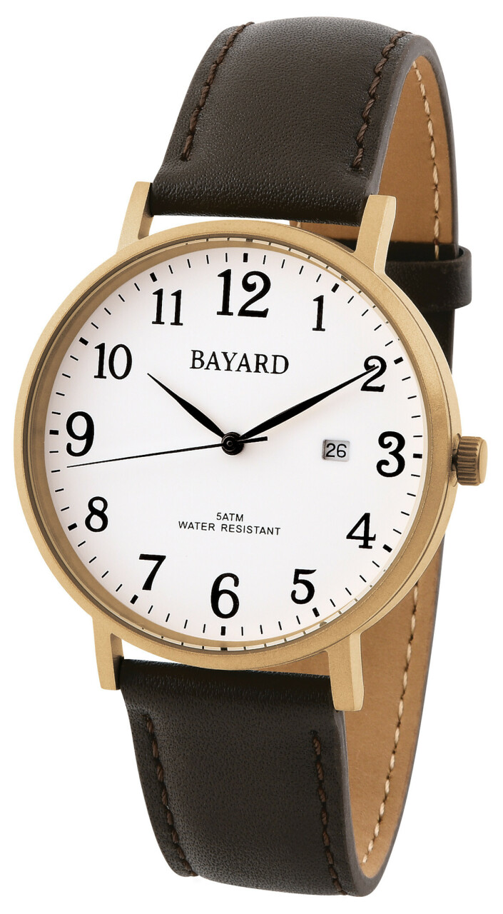 Montre ronde en titane dor&eacute; pour homme bracelet noir