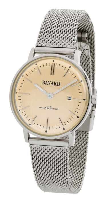 Montre &agrave; calendrier pour dame argent&eacute;e bracelet mailles italiennes Bayard