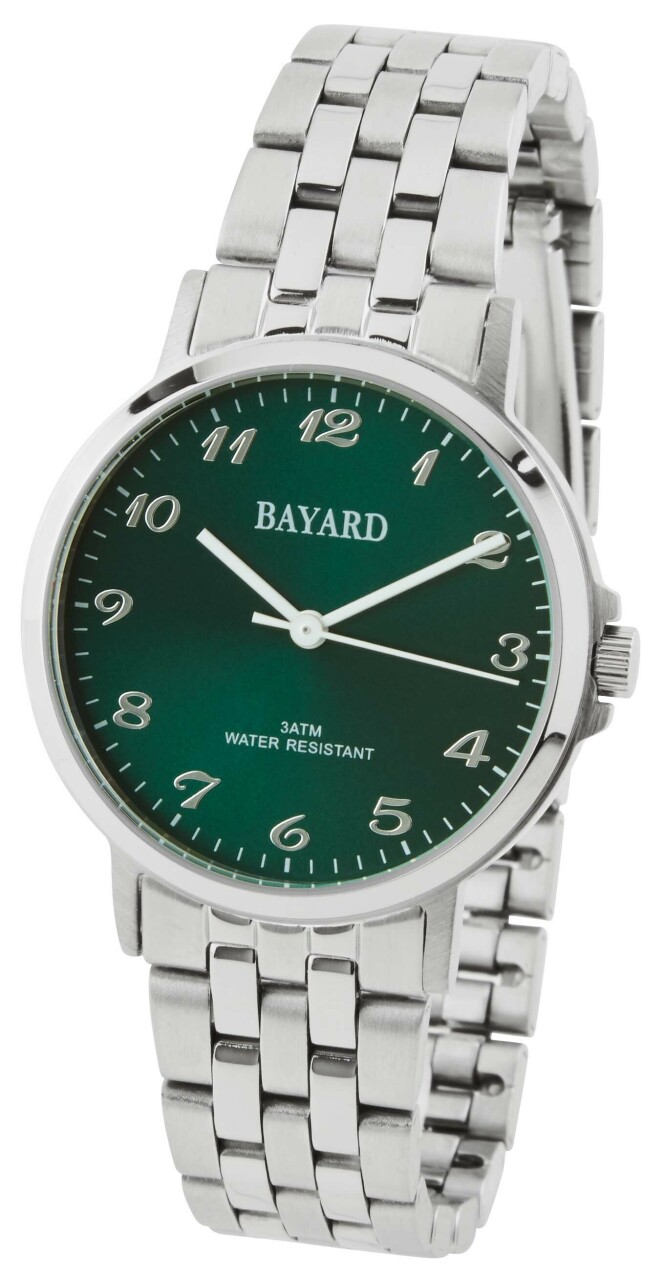 Montre en acier Bayard boucle d&eacute;ployante cadran vert