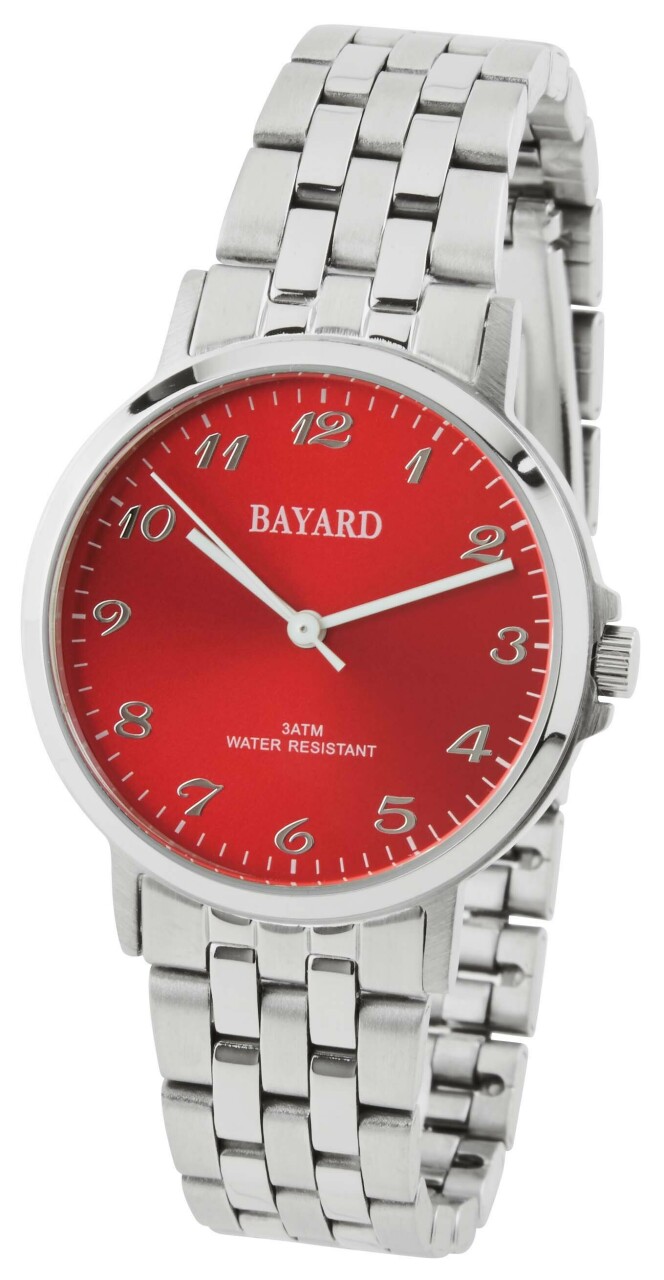 Montre en acier Bayard boucle d&eacute;ployante cadran rouge