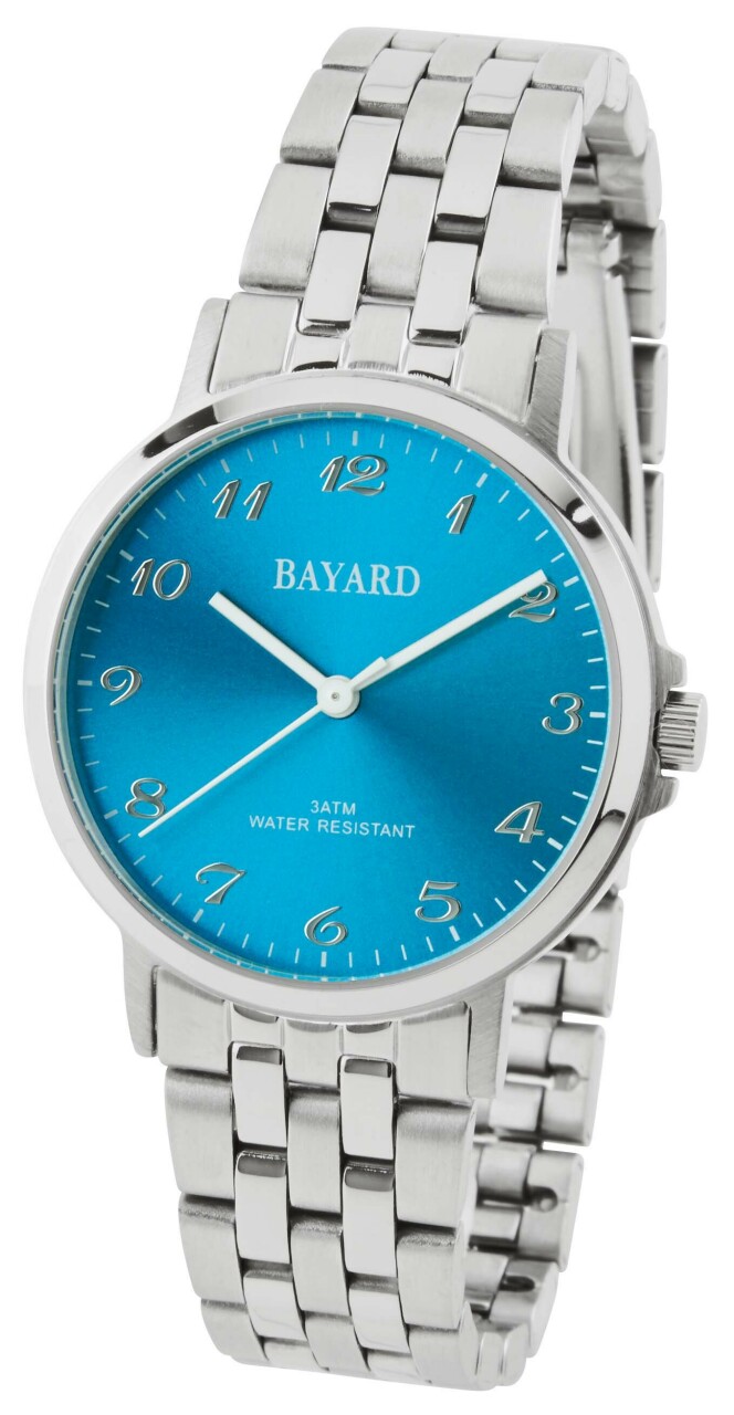 Montre en acier Bayard boucle d&eacute;ployante cadran bleu