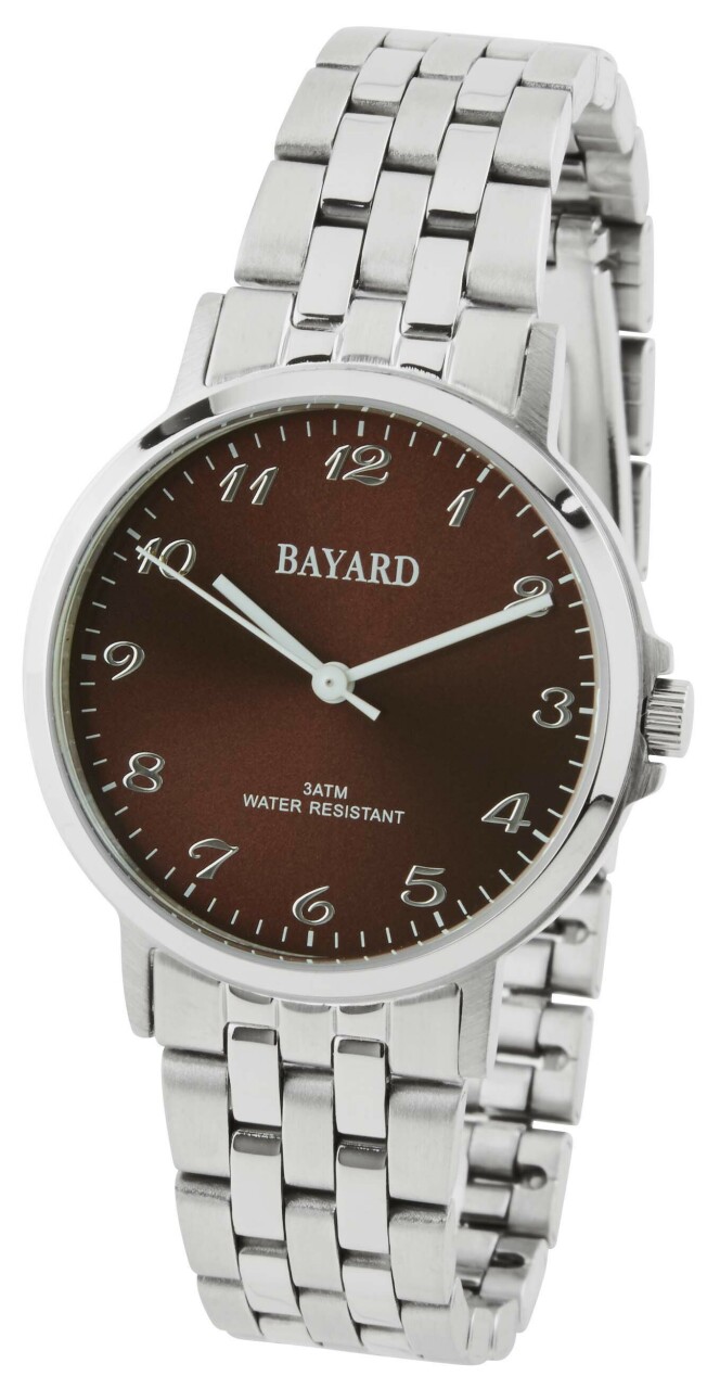 Montre en acier Bayard boucle d&eacute;ployante cadran marron