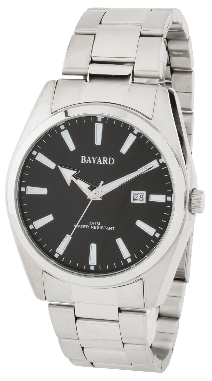 Montre Bayard en acier cadran noir pour homme avec date