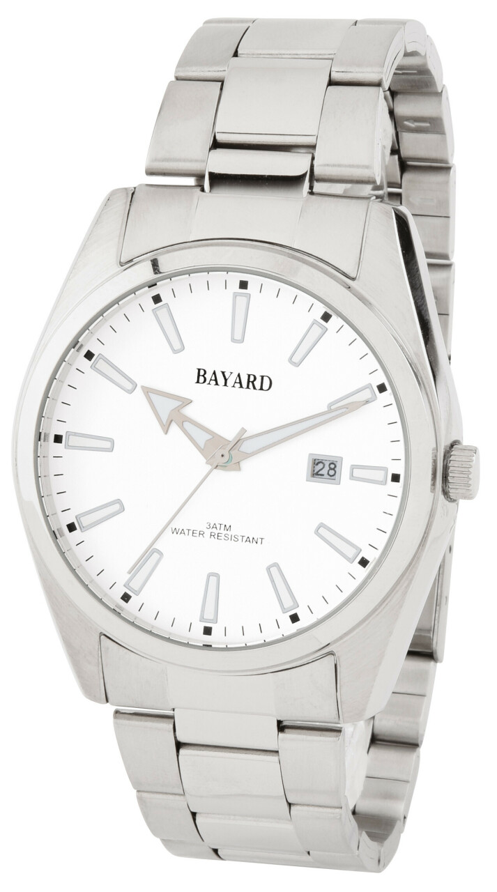 Montre Bayard en acier cadran blanc pour homme avec date