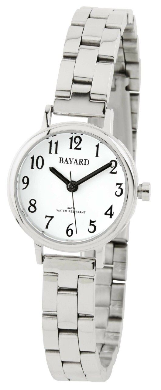 Montre &agrave; quartz en acier cadran blanc Bayard