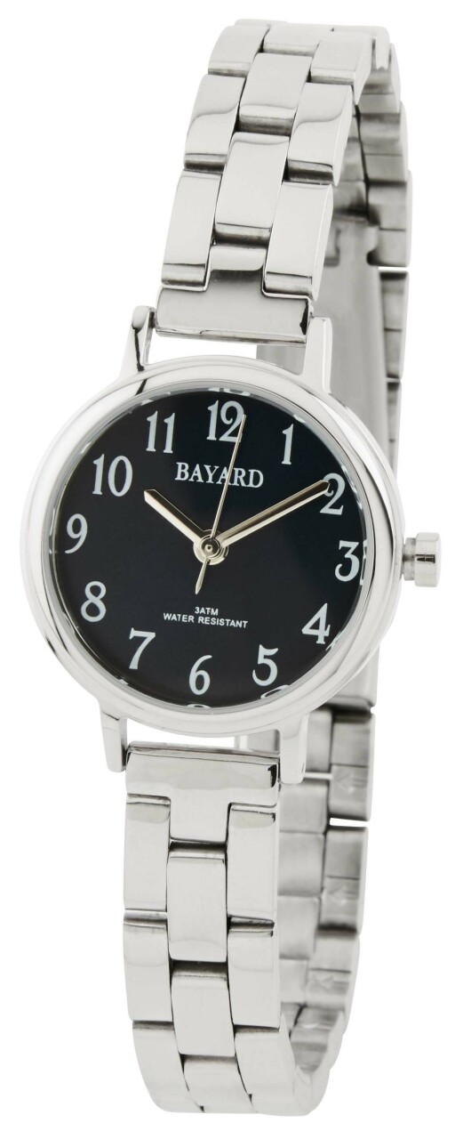 Montre &agrave; quartz en acier cadran noir Bayard