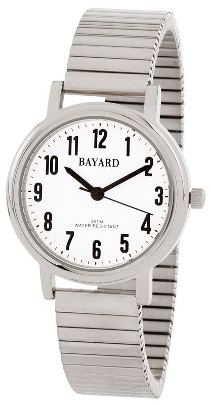 Montre &agrave; quartz en acier cadran blanc Bayard