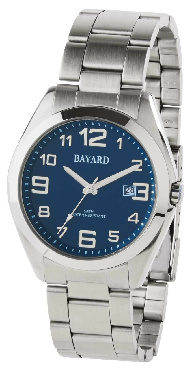 Montre &agrave; quartz ronde pour homme boitier argent&eacute; bracelet acier_cadran bleu