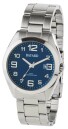 Montre &agrave; quartz ronde pour homme boitier argent&eacute; bracelet acier_cadran bleu