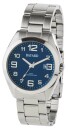 Montre &agrave; quartz ronde pour homme boitier argent&eacute; bracelet acier_cadran bleu