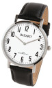 Montre &agrave; quartz ronde pour homme boitier argent&eacute; bracelet cuir noir Bayard