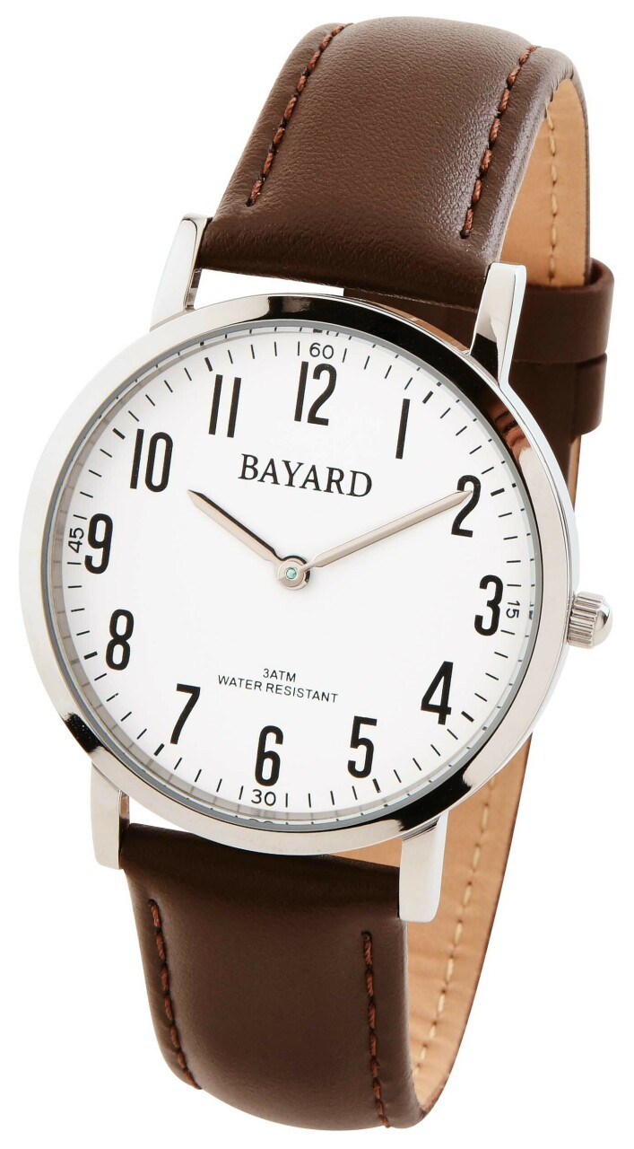 Montre Bayard pour homme cadran blanc bracelet marron