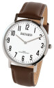 Montre &agrave; quartz ronde pour homme boitier argent&eacute; bracelet cuir marron Bayard