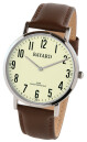 Montre &agrave; quartz ronde pour homme boitier argent&eacute; bracelet cuir cadran luminescent Bayard