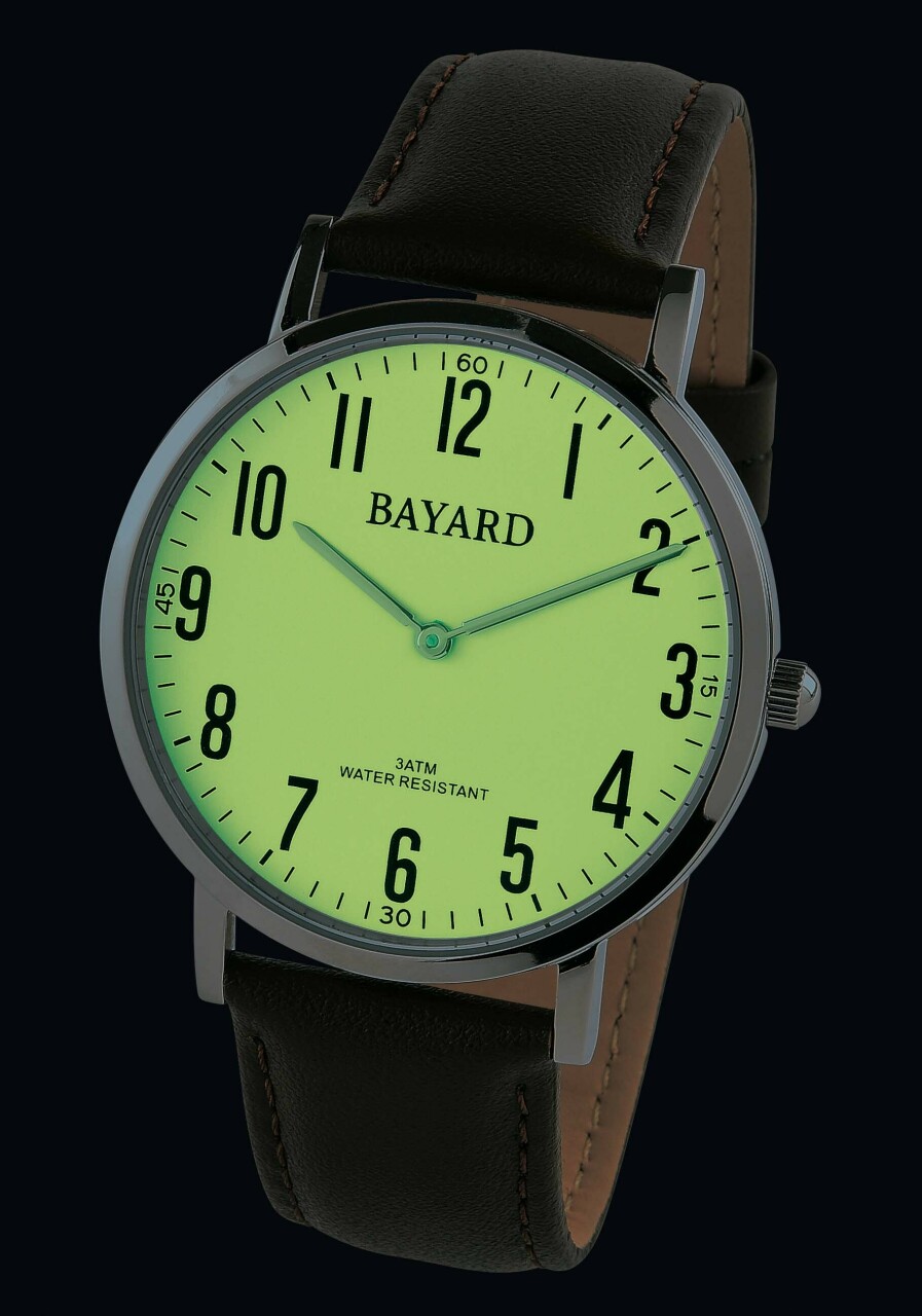 Montre &agrave; quartz ronde pour homme boitier argent&eacute; bracelet cuir cadran luminescent_nuit
