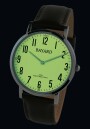 Montre &agrave; quartz ronde pour homme boitier argent&eacute; bracelet cuir cadran luminescent_nuit