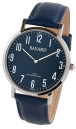 Montre &agrave; quartz ronde bleue pour homme boitier argent&eacute; bracelet cuir