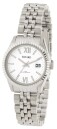 Montre pour dame en acier argent&eacute; avec date boucle d&eacute;ployante cadran blanc