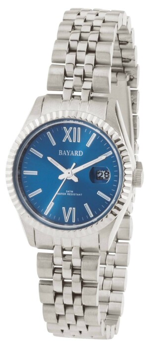 Montre pour dame en acier argenté avec date boucle déployante cadran bleu