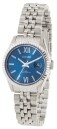 Montre pour dame en acier argent&eacute; avec date boucle d&eacute;ployante cadran bleu