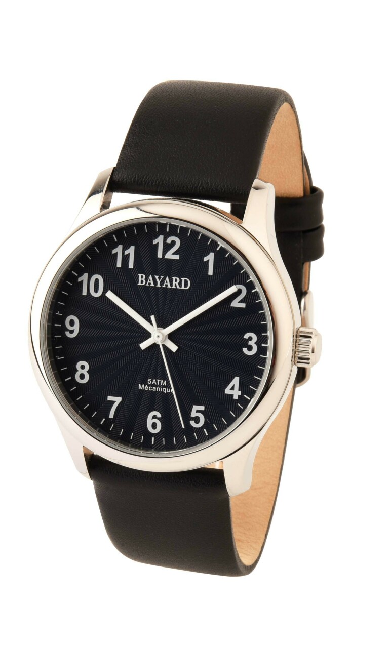 Montre m&eacute;canique noire Bayard homme bracelet noir